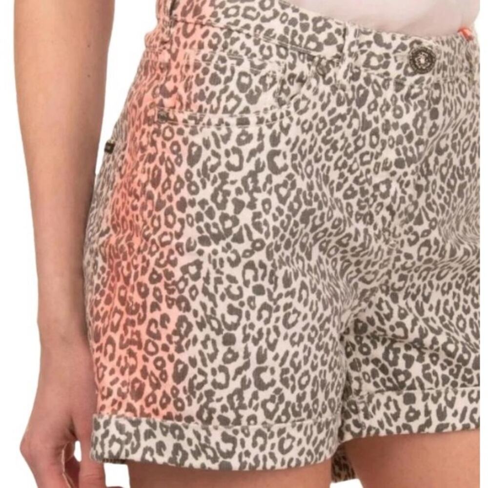 Maison Scotch Cuffed Leopard Print Jean Shorts